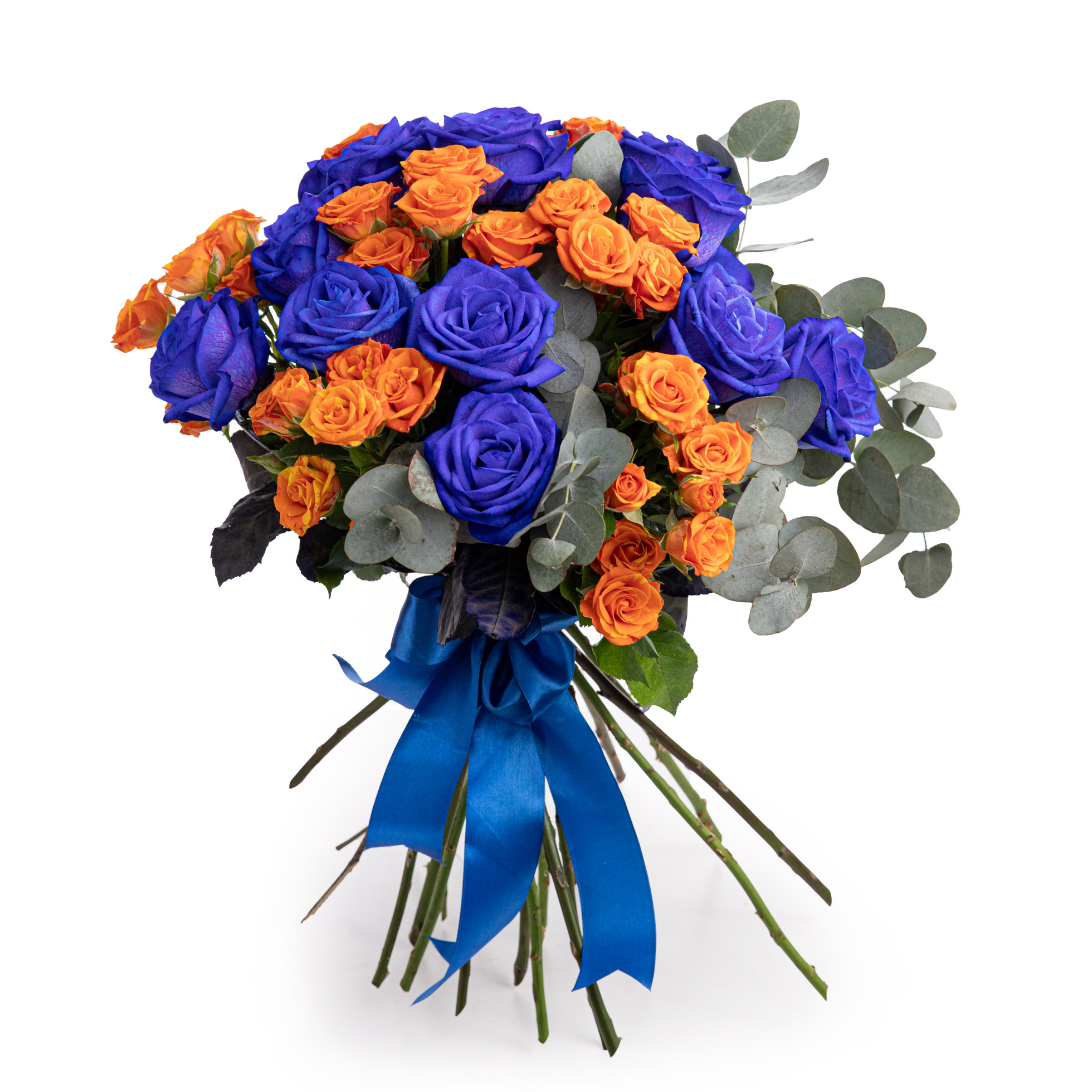 Buchet trandafiri albastri si portocalii-Premium